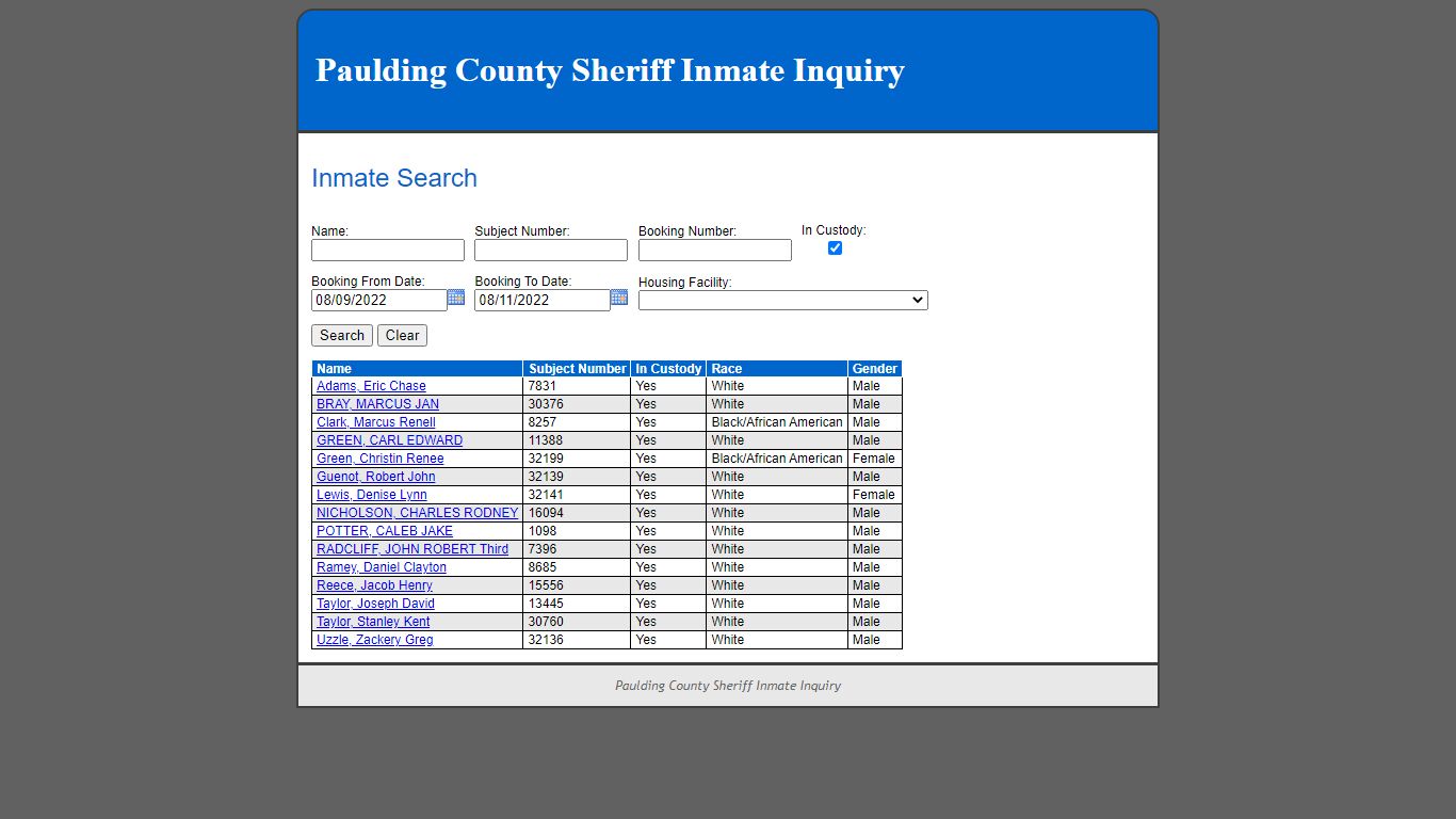 Inmate Search